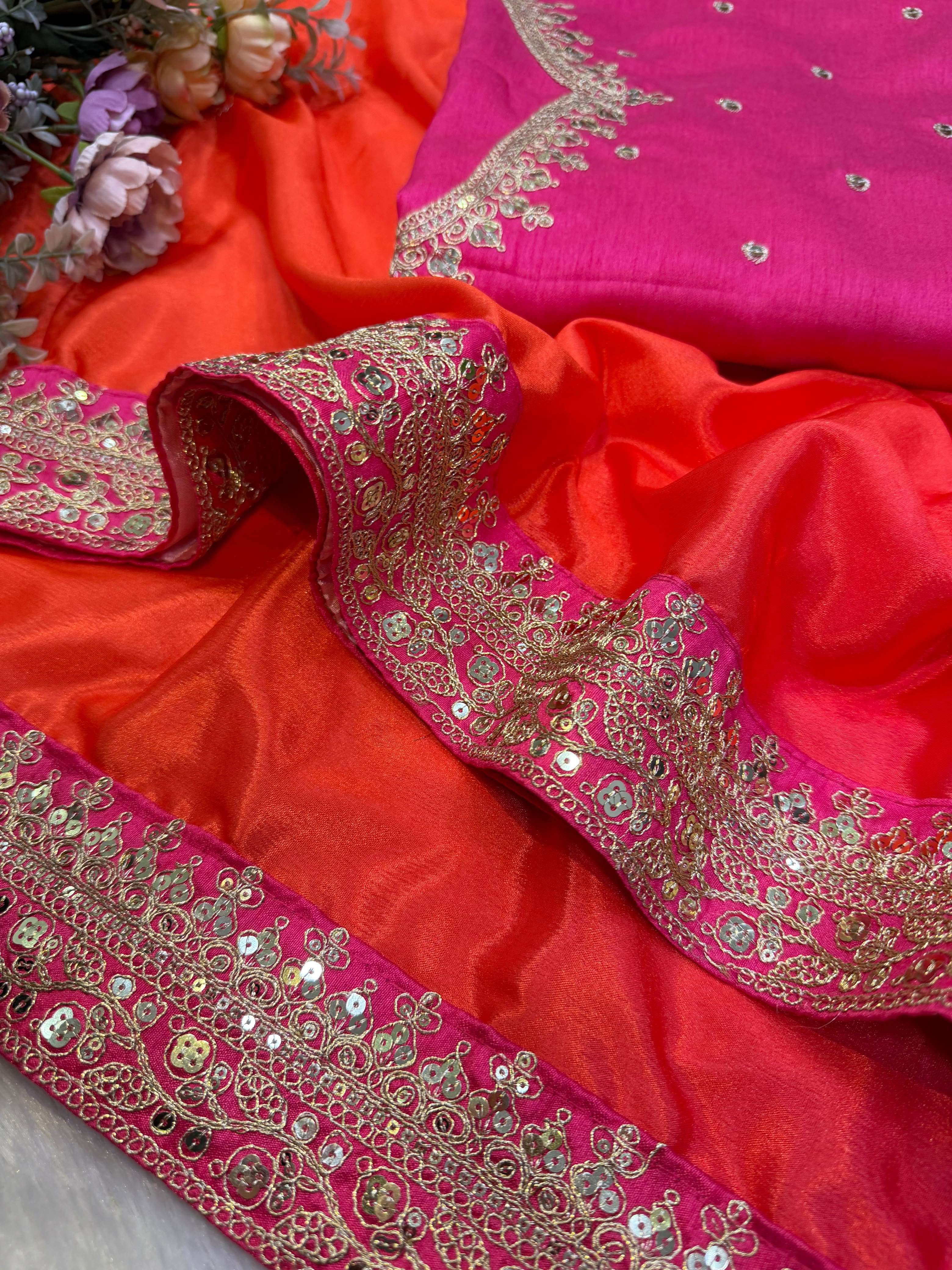 Soft Chinnon Fabric saree in beautiful shaded color saree reseller in surat 5642
